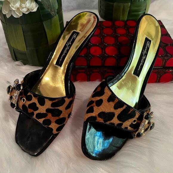 NEW Vintage Beverly Feldman Hair Calf Jeweled Slide Buckle Sandals Sz 5.5 NWOB - Picture 1 of 12